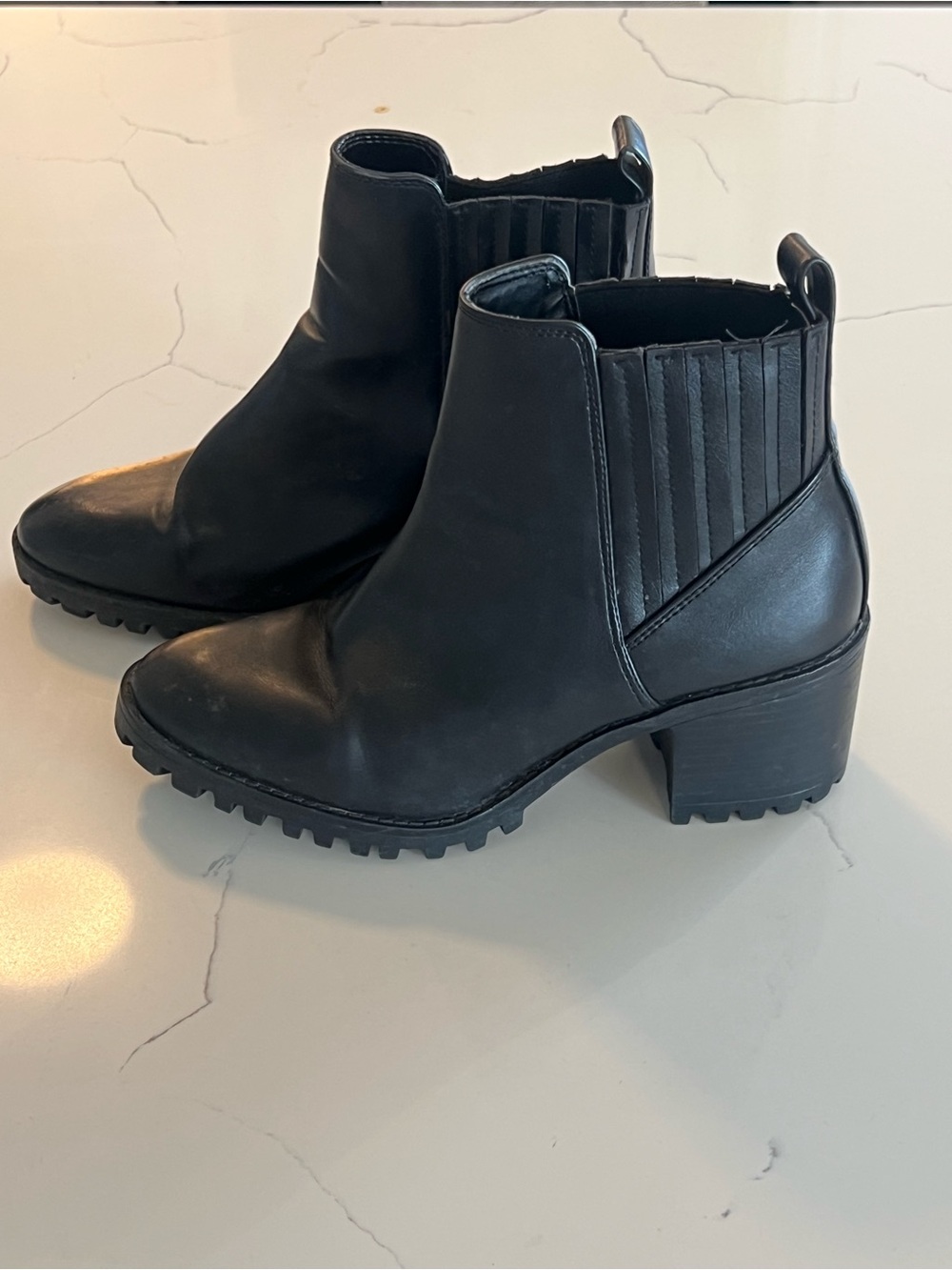 Zara Black Leather Chelsea Block Heel Ankle Boots